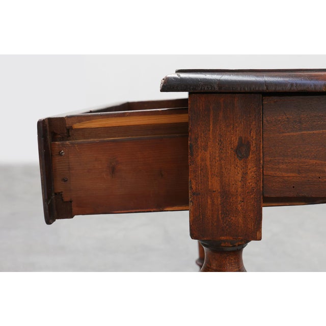 Wood French Louis XIII Walnut Side Table with Drawer and Turned Legs, 1850 For Sale - Image 7 of 18