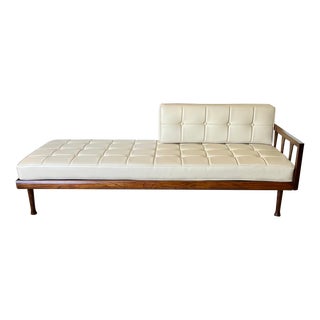 Mid-Century Modern Walnut & Tufted Vinyl Daybed Sofa, 1950s For Sale
