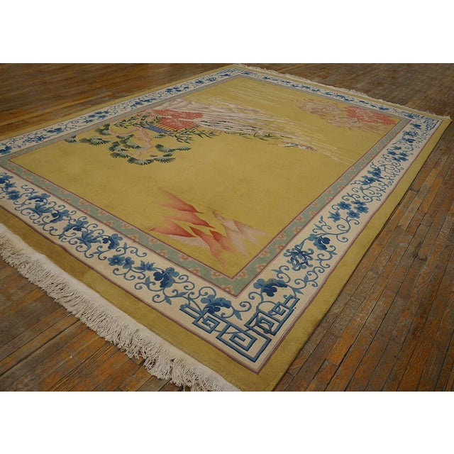 Art Deco Traditional Display of Chinese Culture on a Yellow Background Color Antique Chinese Art Deco Rug For Sale - Image 3 of 10