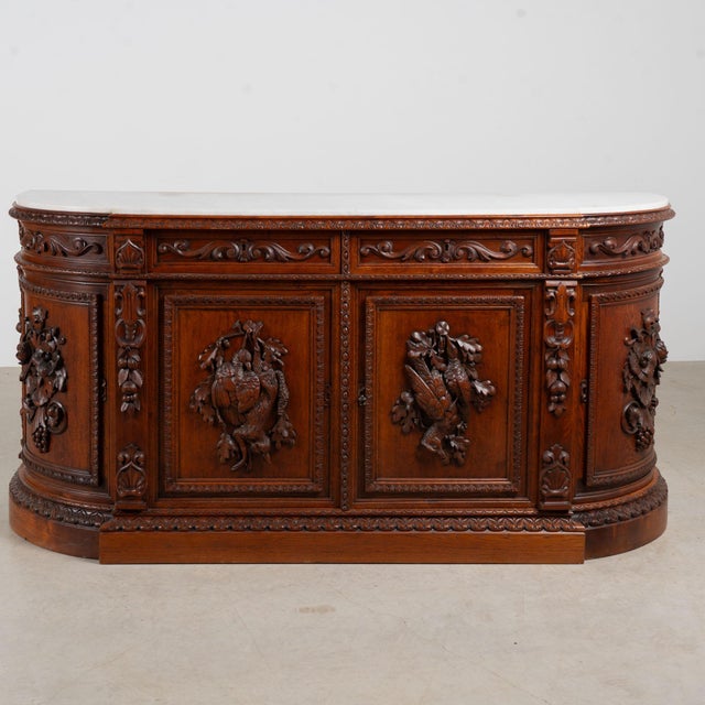 Rustic 19th Century Swedish Carved Oak Sideboard Buffet With Marble Top For Sale - Image 3 of 17
