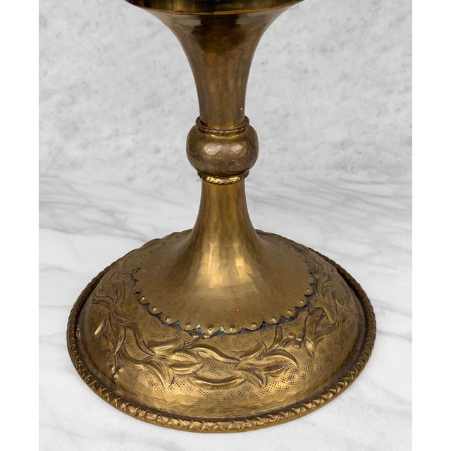 Metal Vintage Traditional Brass Repousse Footed Bowl Centerpiece Compote For Sale - Image 7 of 9