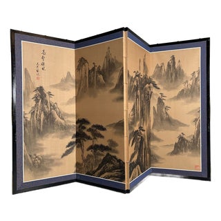Japanese Byōbu Room Screen with Mountain Landscape, 1950s For Sale