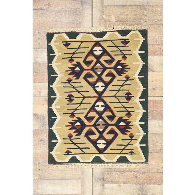 Tan Vintage Persian Shiraz Kilim Rug - 02'10 X 03'09 For Sale - Image 8 of 9