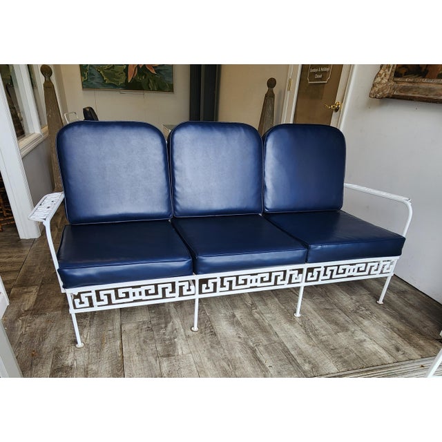 Mid-Century Modern 6-Piece Vintage Faux Bamboo Greek Key Outdoor Patio Set For Sale - Image 3 of 18