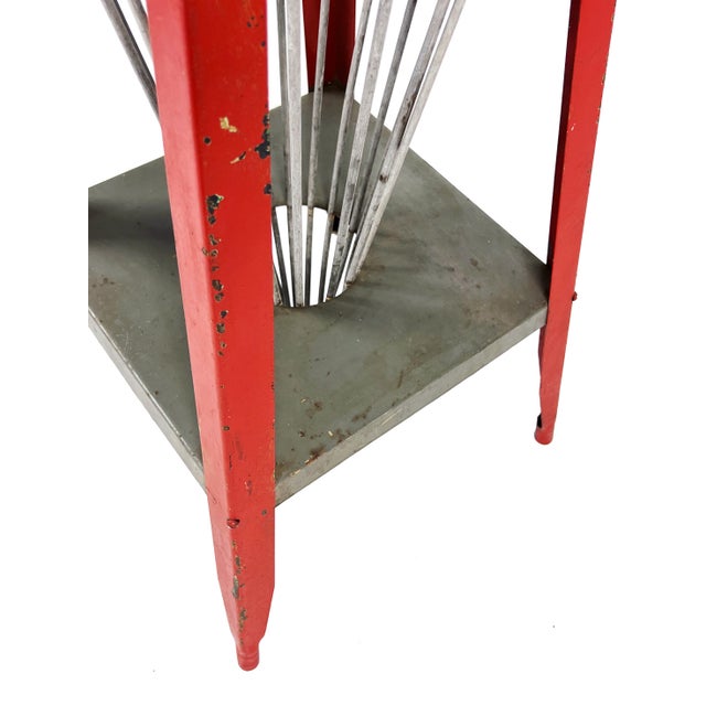 Vintage 1930s Industrial Painted Gray & Red Metal Stool With Built-In ...