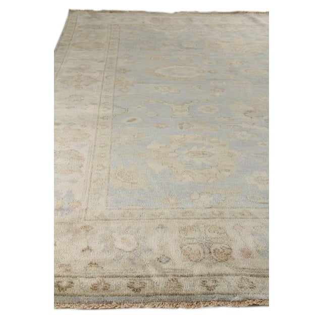Oushak Hand-Knotted Wool Gray Ivory Rug - 6'x9' For Sale - Image 4 of 7