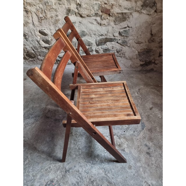 1960s Vintage French Beech Wood Folding Chairs, 1970s, Set of 2 For Sale - Image 5 of 12