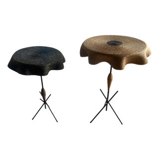 Vintage Italian Raffia Side Tables, Set of 2 For Sale
