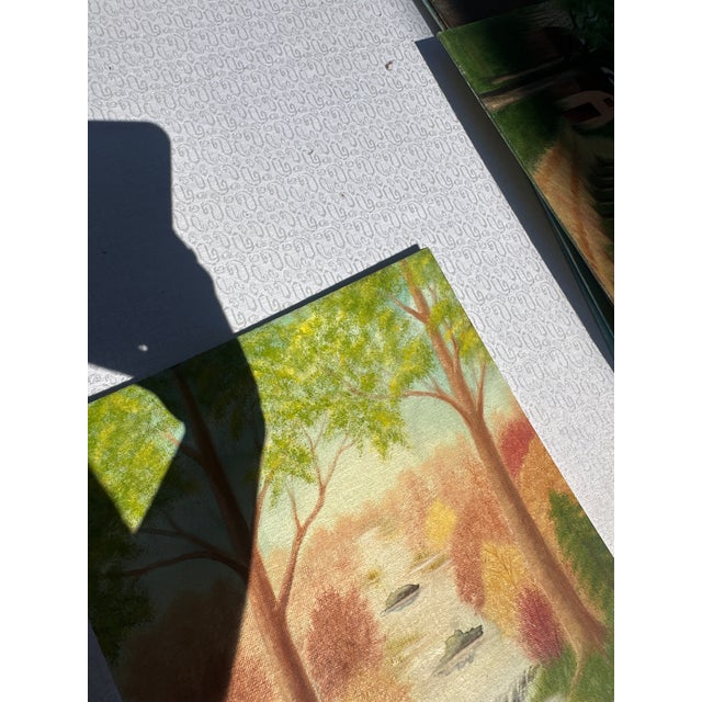 Up for consideration is a beautiful vintage colorful foliage and creek landscape painting on canvas. This would look...