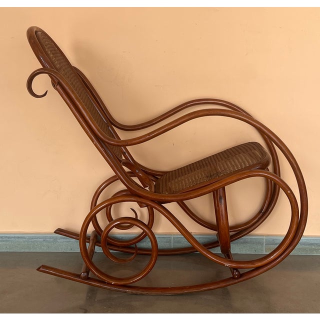 Pair of Bentwood Rocking Chairs With Cane Seat and Back For Sale In Miami - Image 6 of 9