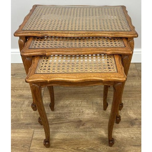 Vintage French Nesting Tables in Oak, Set of 3 For Sale - Image 3 of 10