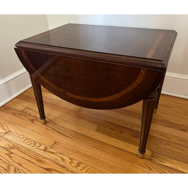1990s Drop Leaf Inlay Side Table With Brass Feet For Sale - Image 6 of 12