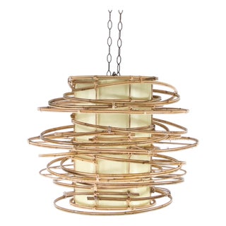 Vintage Rattan and Fabric Pendant Light For Sale