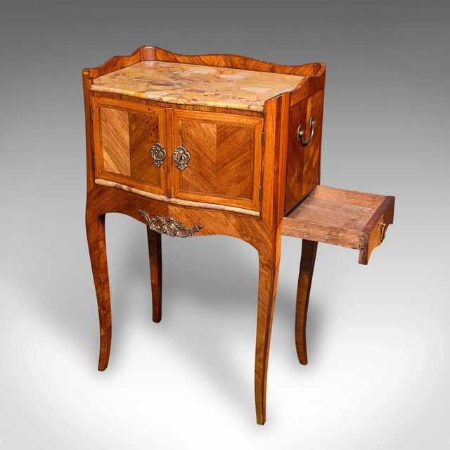 Victorian Antique Side Table, Italian, Kingwood, Marble, Bedside Nightstand, Victorian For Sale - Image 3 of 12