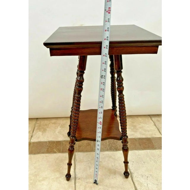 1910s Antique Victorian Square Table With Bottom Shelf Two Tier Solid Mahogany For Sale - Image 9 of 10