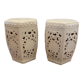 Blanc De Chine Chinese Garden Seats Tables -a Pair For Sale