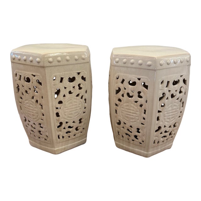 Blanc De Chine Chinese Garden Seats Tables -a Pair For Sale