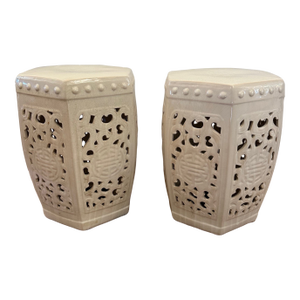 Blanc De Chine Chinese Garden Seats Tables -a Pair