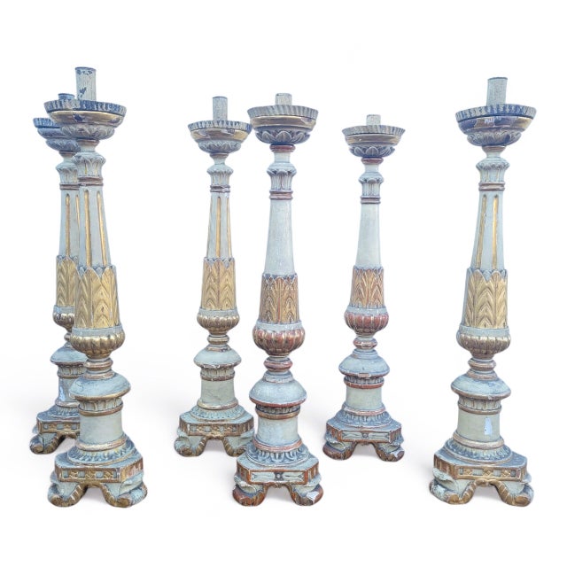 Lacquered and Gilded Wooden Candleholders, Early 19th Century, Set of 6 For Sale - Image 18 of 18