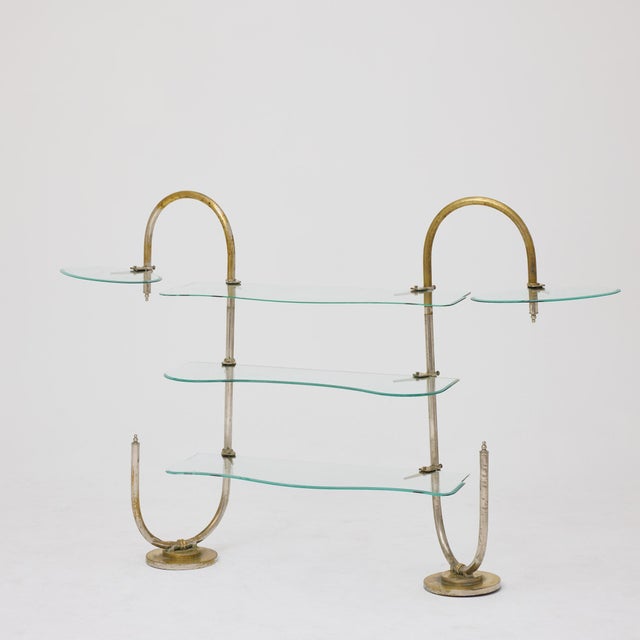 Spectacular early 20th-century metal and glass display shelving unit, originally used in a historic Modernista pastry...