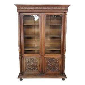 Mid 19th Century Antique French Renaissance Armoire Linen Press Library Bookcase China Cabinet