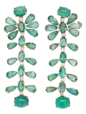 Emerald & Diamond Floral Chandelier Earrings, A Pair