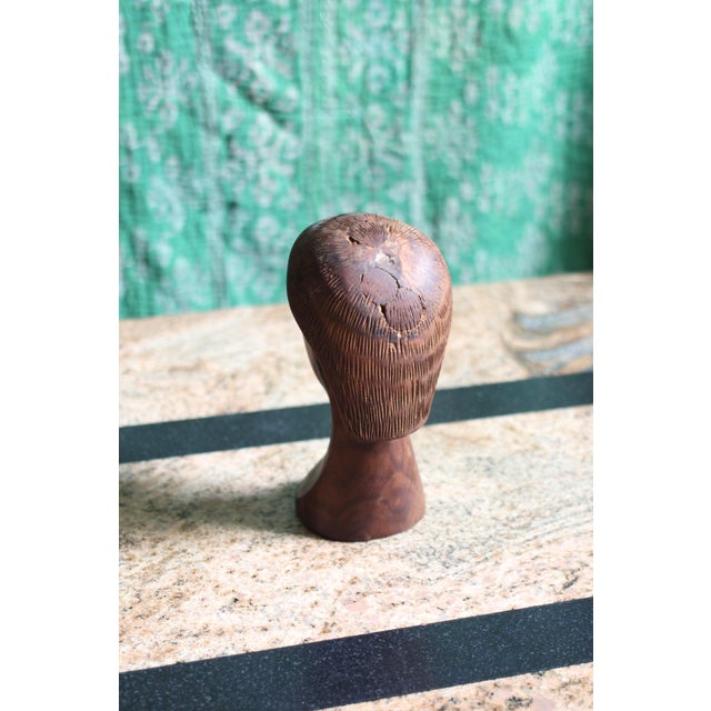 African Mid 20th Century Carved Wood Head Sculpture For Sale - Image 3 of 10