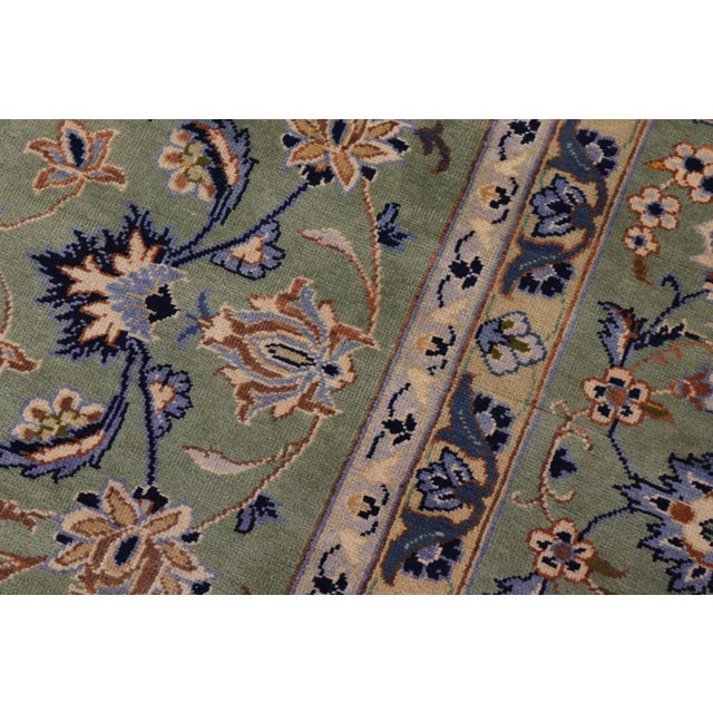 Textile Boho Chic Persian Kashan Green/Blue Wool Rug - 10'0'' X 13'5'' For Sale - Image 7 of 10