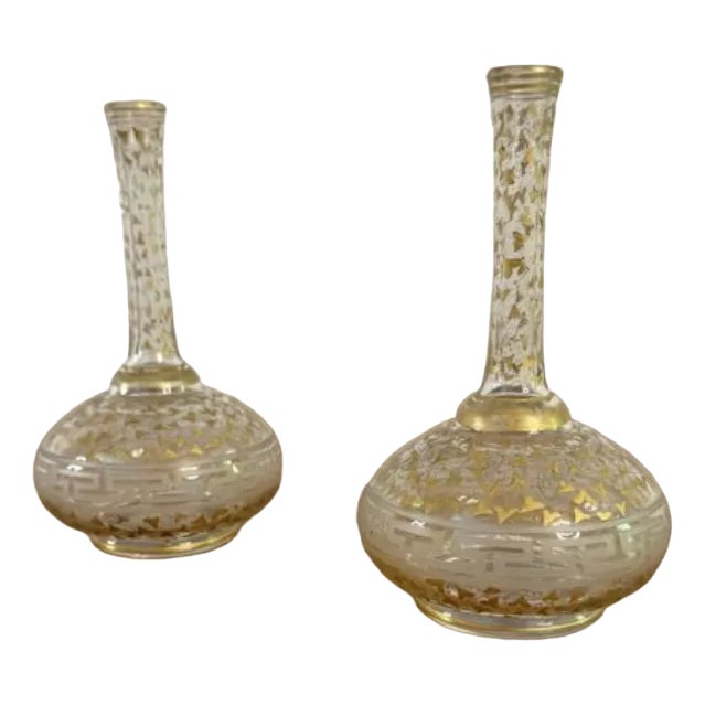 Antique French Gilt Decorated Bottles, 1900, Set of 2 For Sale