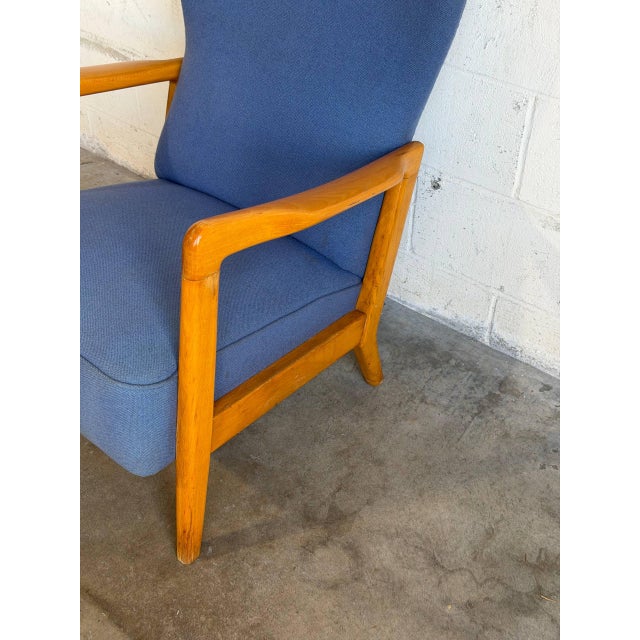 Blue Upholstered Beechwood Lounge Chair Danish Mid-Century Modern 1960s For Sale - Image 4 of 10