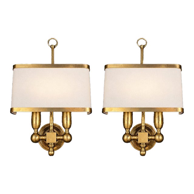 Italian Brass Two-Light Wall Sconces With Original Ivory Shades - Pair For Sale