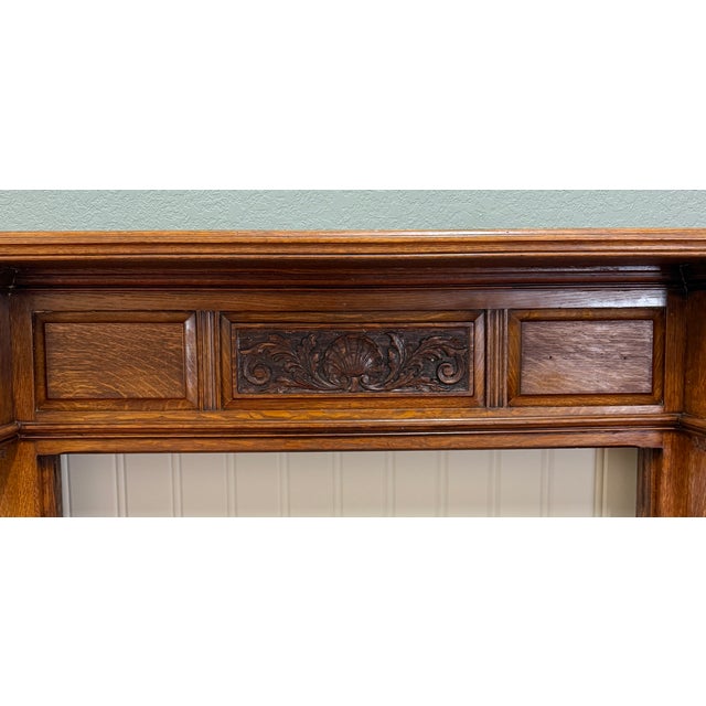 Antique English Fireplace Mantel Surround Renaissance Revival Oak c.1920s-30s For Sale - Image 10 of 18