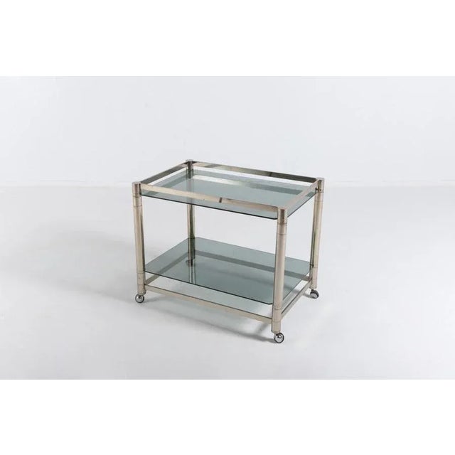1970s Modern Italian Chromed Steel Serving Cart Side Table, 1970s For Sale - Image 5 of 11