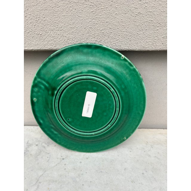 French Country French Green Majolica Leaves Plate Montereau, Circa 1890 For Sale - Image 3 of 3