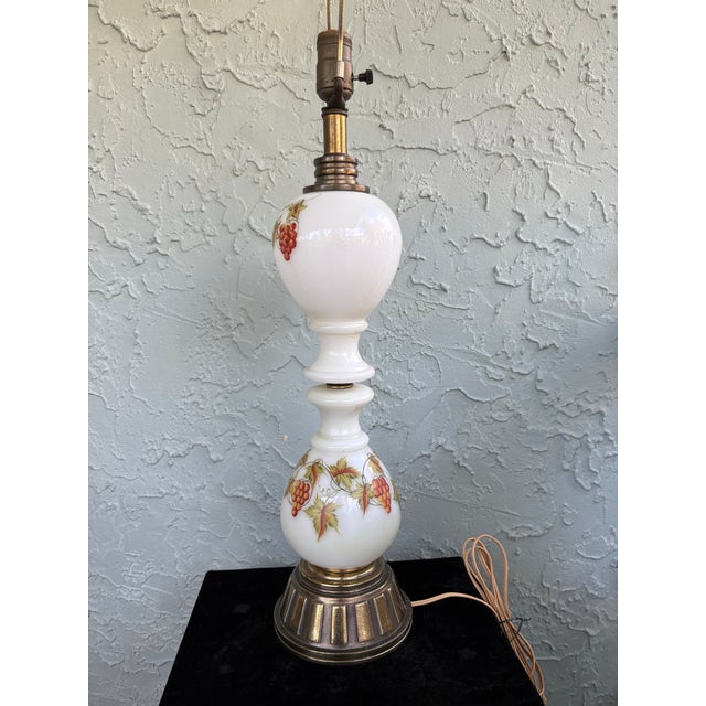 Vintage 1970s Milk Glass Table Lamp With Grape Motif and Brass Base For Sale - Image 12 of 12