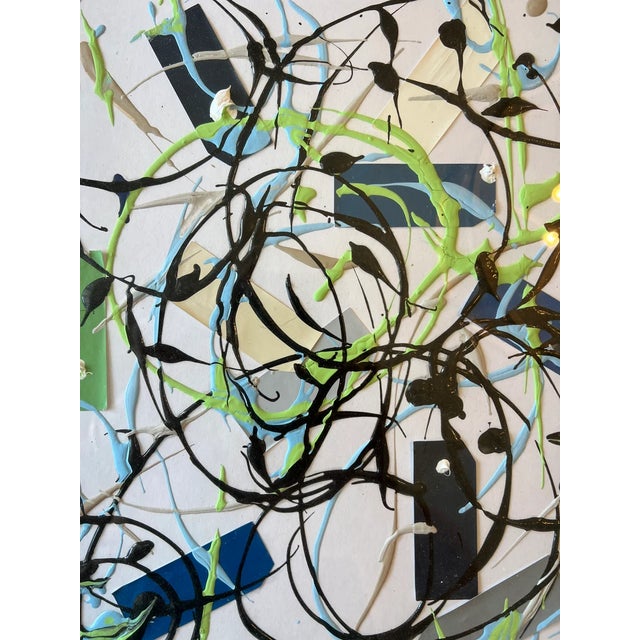 Abstract Framed Original Abstract Painting, Acrylic Mixed Media Art in Distressed Metallic Frame For Sale - Image 3 of 10