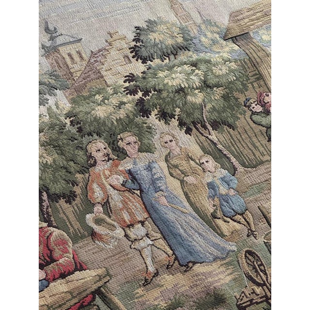 French Aubusson Style Jacquard Tapestry with Villagers Celebration Decor, 1980s For Sale - Image 16 of 18