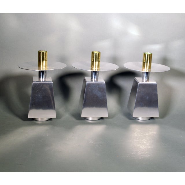 Mid-Century Modern Seven (7) Chrome & Brass Mid-Century Candlesticks For Sale - Image 3 of 12