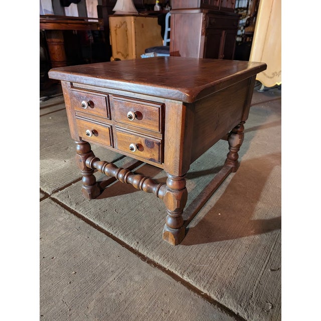 Mid 20th Century Mahogany End Table / Nightstand With One Drawer & Bobbin-Turned Legs – Classic English Country For Sale - Image 4 of 8