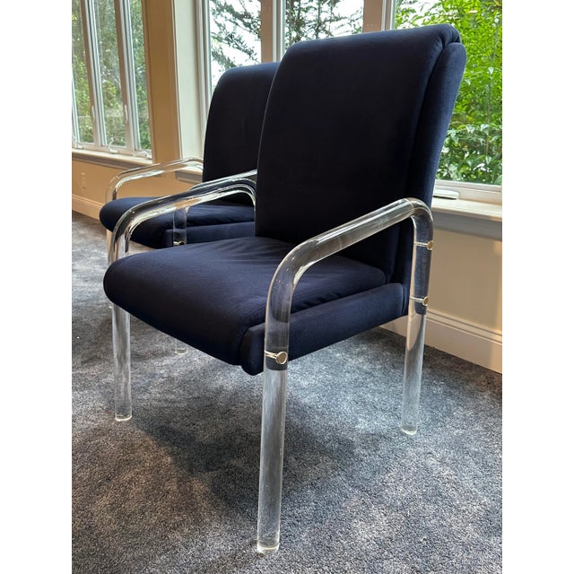 Navy Blue 1970s Lucite Dining Chairs Attributed to Leon Rose for Pace - Set of 4 For Sale - Image 8 of 12