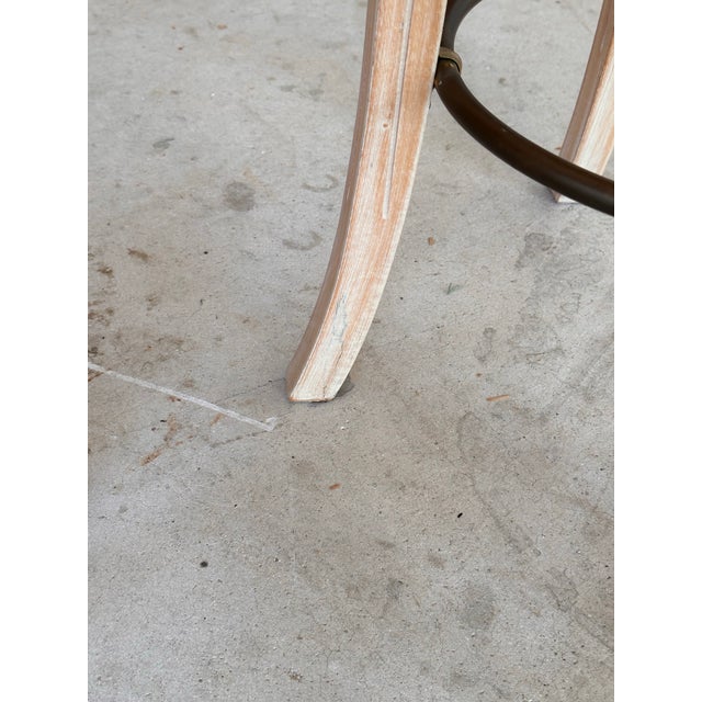 Vanilla Vintage Coastal Regency Cerused Carved Shell Scalloped Back Barstool’s-Set of Three For Sale - Image 8 of 12