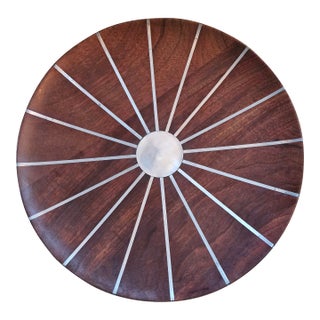 Paul Evans Large Round Walnut Platter With Sunburst Pewter Inlay For Sale