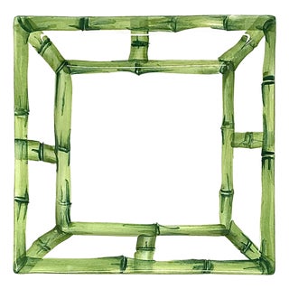 Fret Rim Tray — Italian Hand-Painted Ceramic, Bamboo Motif, Green For Sale