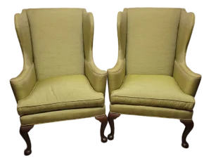 Pair of Vintage Wingback Chairs With Curved Arms by Globe Furniture