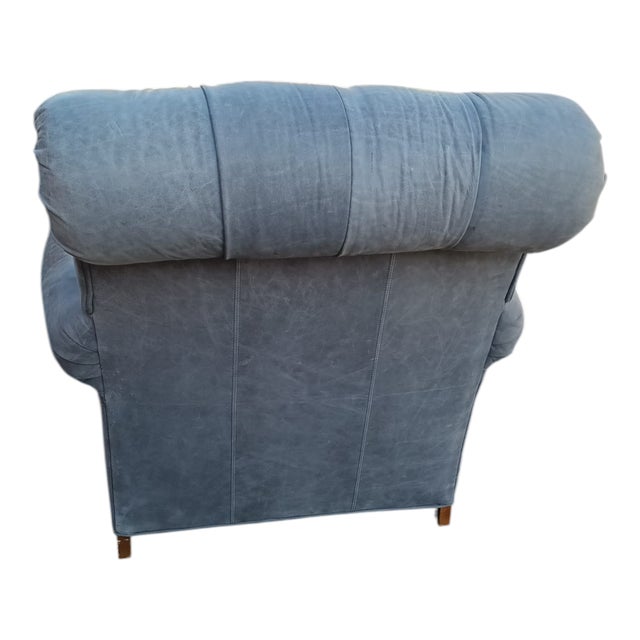 A Stunning Bluish-Grey Distressed Lake Hickory Collection Leather Chair & Ottoman. For Sale In Raleigh - Image 6 of 9