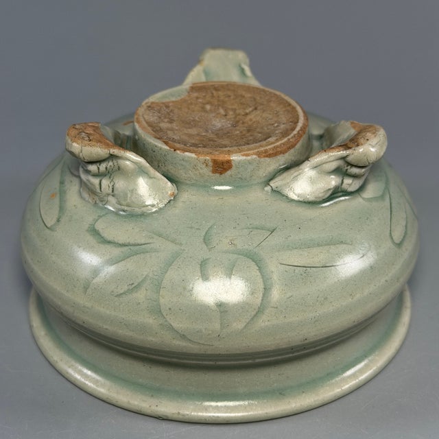 Chinese Longquan Celadon Tripod Censer, Carved Floral Pattern, Collectible For Sale - Image 6 of 7