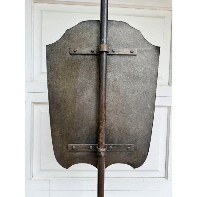 Antique Hand-Painted Floral Tôle Shield Fireplace Screen on Wrought Iron Stand For Sale - Image 11 of 12