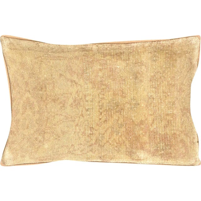 1960s Turkish Oushak Pillow. Hand sewn with fragments of Turkish hand made Oushak wool carpets. Fiber fill. 522240