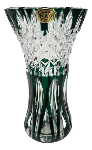 Small Green Cut-to Clear Crystal Vase by Val Saint Lambert