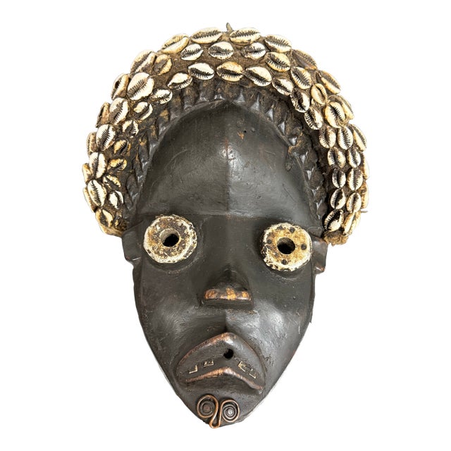 West African Dan Tribe Cowrie Shell Wood Mask For Sale
